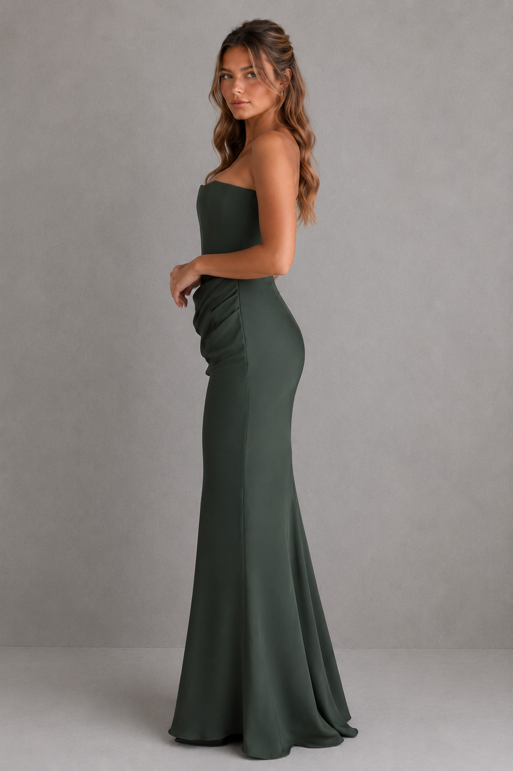 Camille | Black Satin Strapless Gown For Women Evening Dress