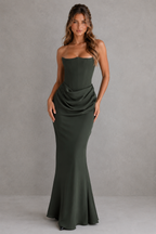 Camille | Black Satin Strapless Gown For Women Evening Dress