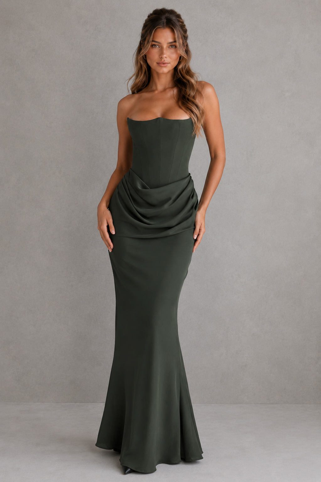 Camille | Black Satin Strapless Gown For Women Evening Dress
