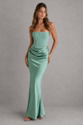 Camille | Black Satin Strapless Gown For Women Evening Dress