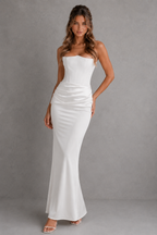 Camille | Black Satin Strapless Gown For Women Evening Dress