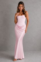 Camille | Black Satin Strapless Gown For Women Evening Dress