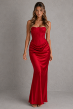 Camille | Black Satin Strapless Gown For Women Evening Dress