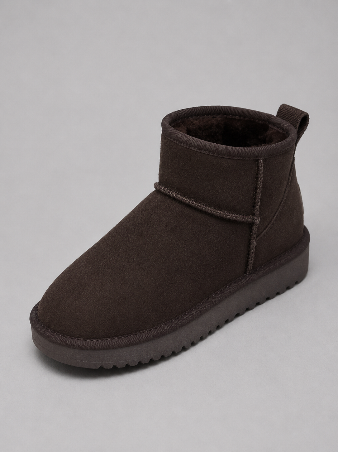 Iliana | Black Suede Leather Ankle Winter Boots — Dark Brown