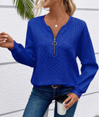 Rosaline | Chunky Cable Knit Half Zip Knitted Sweater — Blue