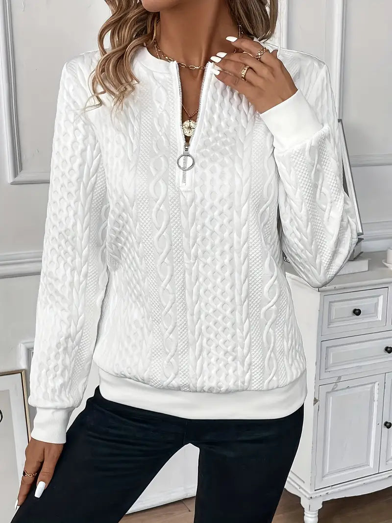 Rosaline | Chunky Cable Knit Half Zip Knitted Sweater
