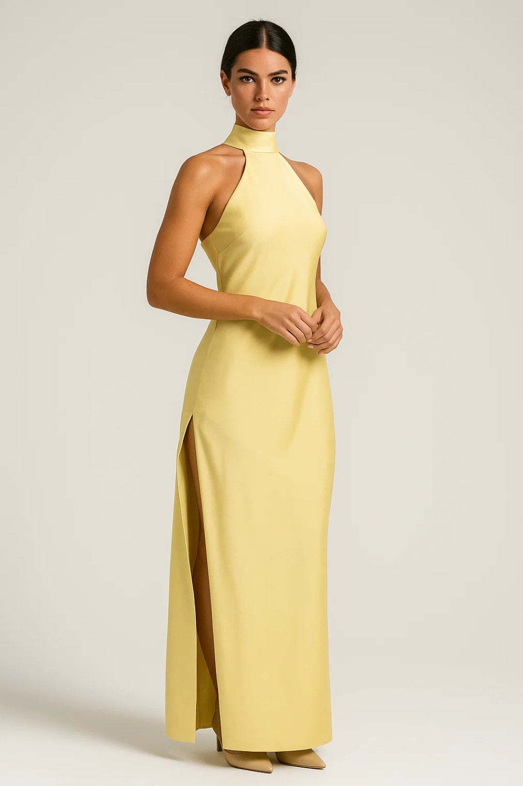 Sabine | Halter Neck Maxi Dress With Side Slit Evening Wear