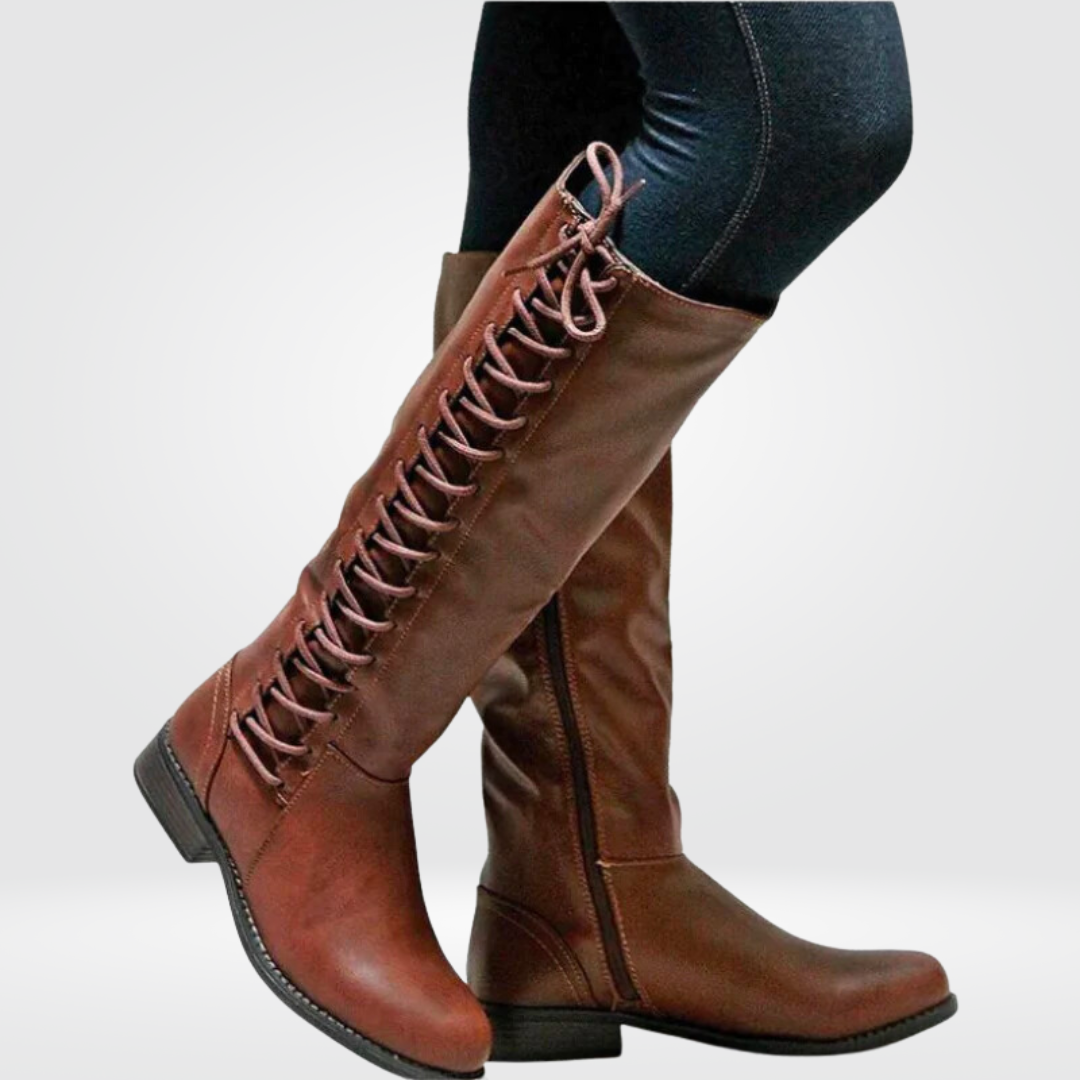 Adeline | Women's Lace-Up Knee-High Boots In Leather-Look