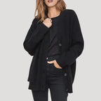 Henriette | Cream Cable Knit Cashmere V Neck Oversized Cardigan Sweater — Black