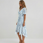 Quintessa | Floral Wrap Tiered Midi Wedding Guest Dresses