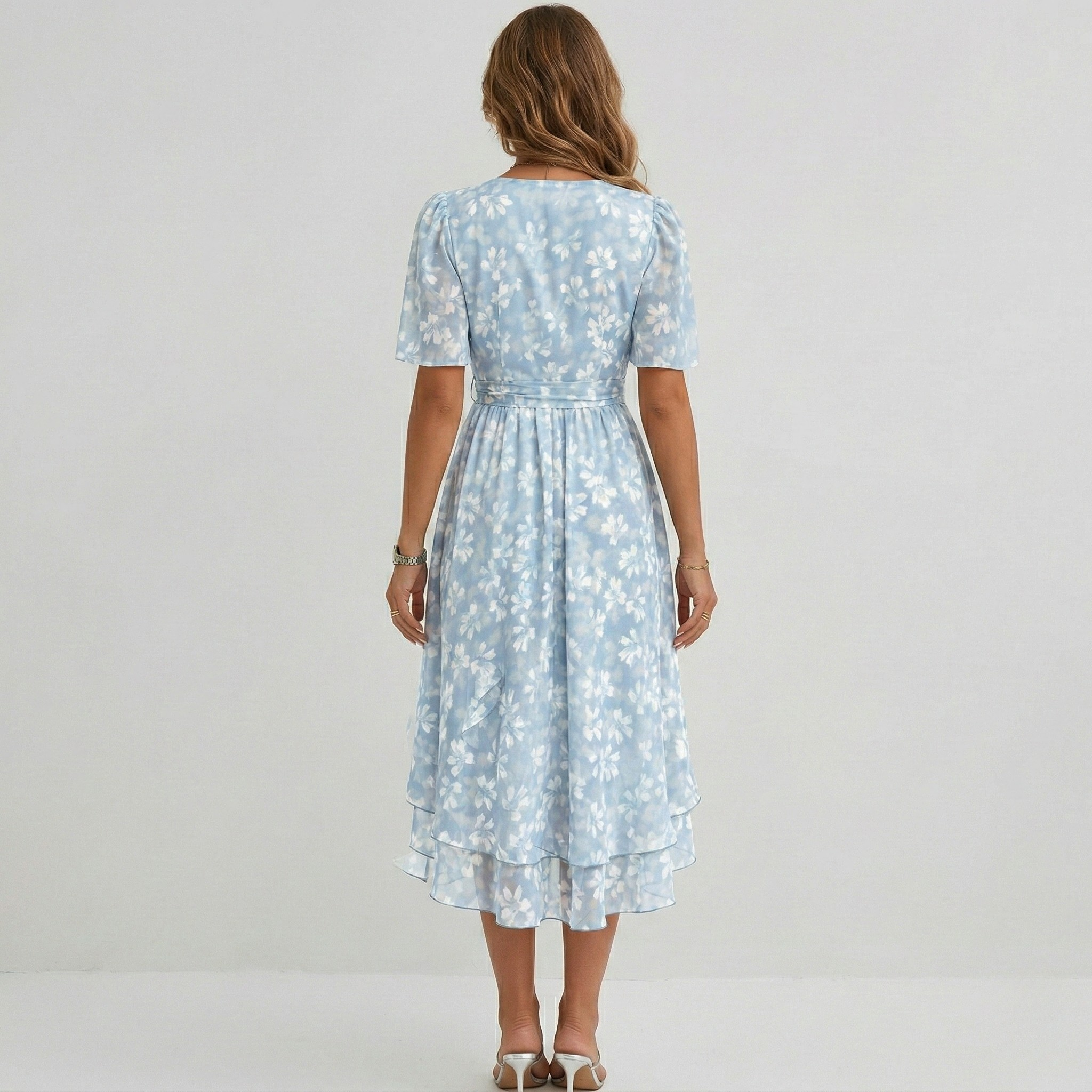 Quintessa | Floral Wrap Tiered Midi Wedding Guest Dresses