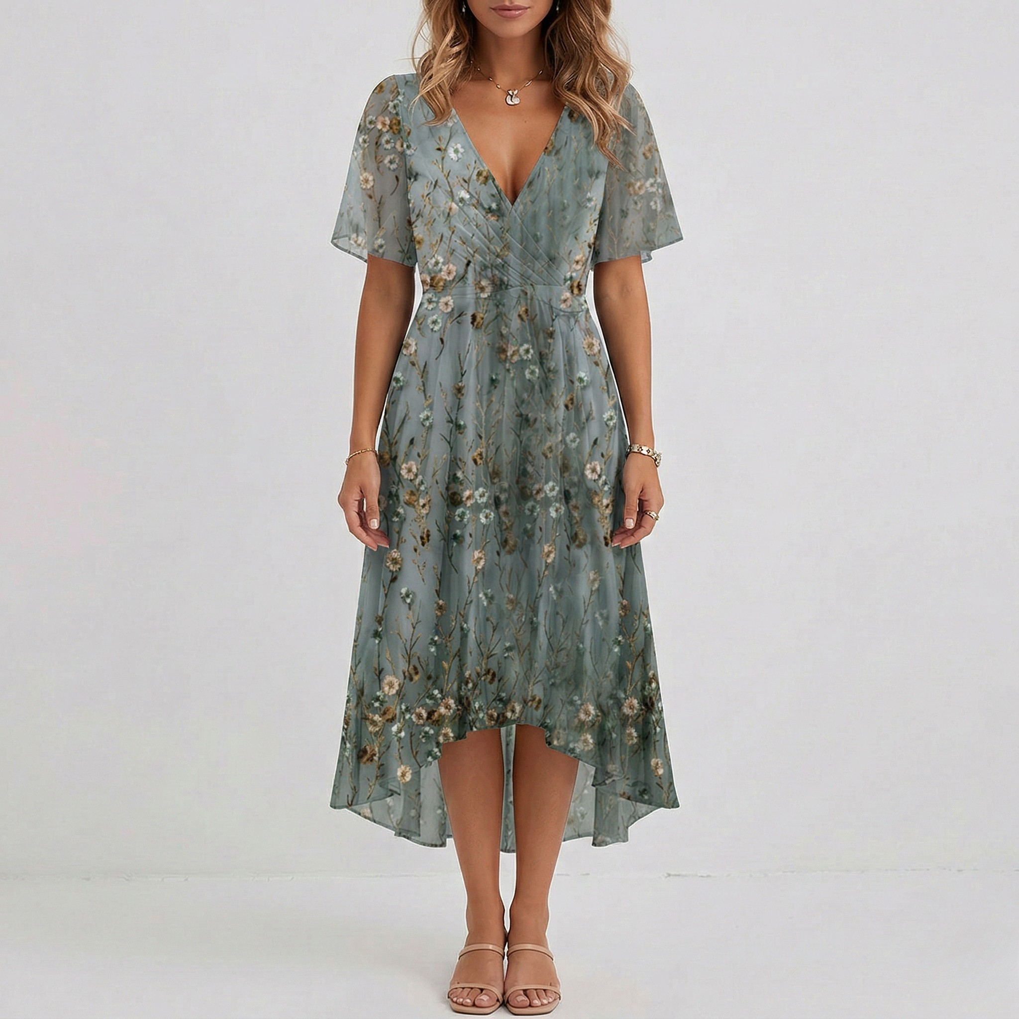 Quintessa | Floral Wrap Tiered Midi Wedding Guest Dresses
