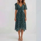 Quintessa | Floral Wrap Tiered Midi Wedding Guest Dresses