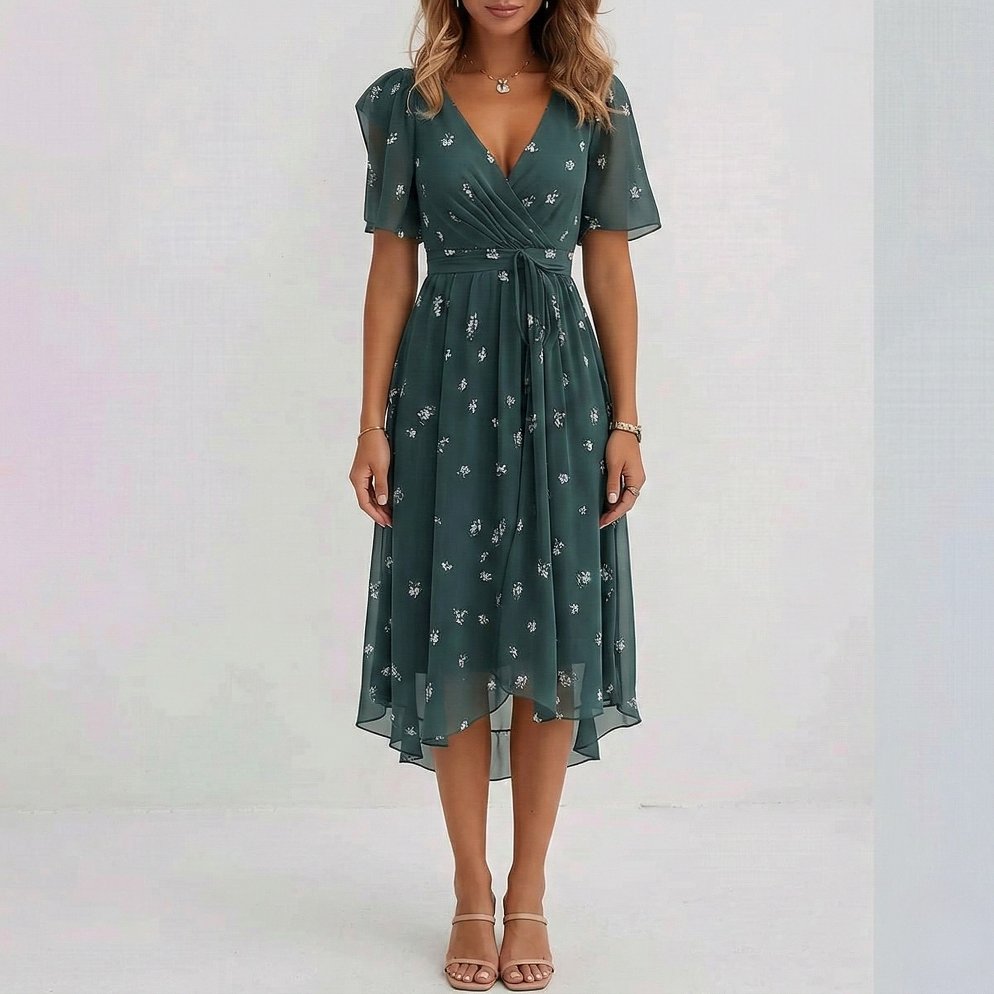 Quintessa | Floral Wrap Tiered Midi Wedding Guest Dresses