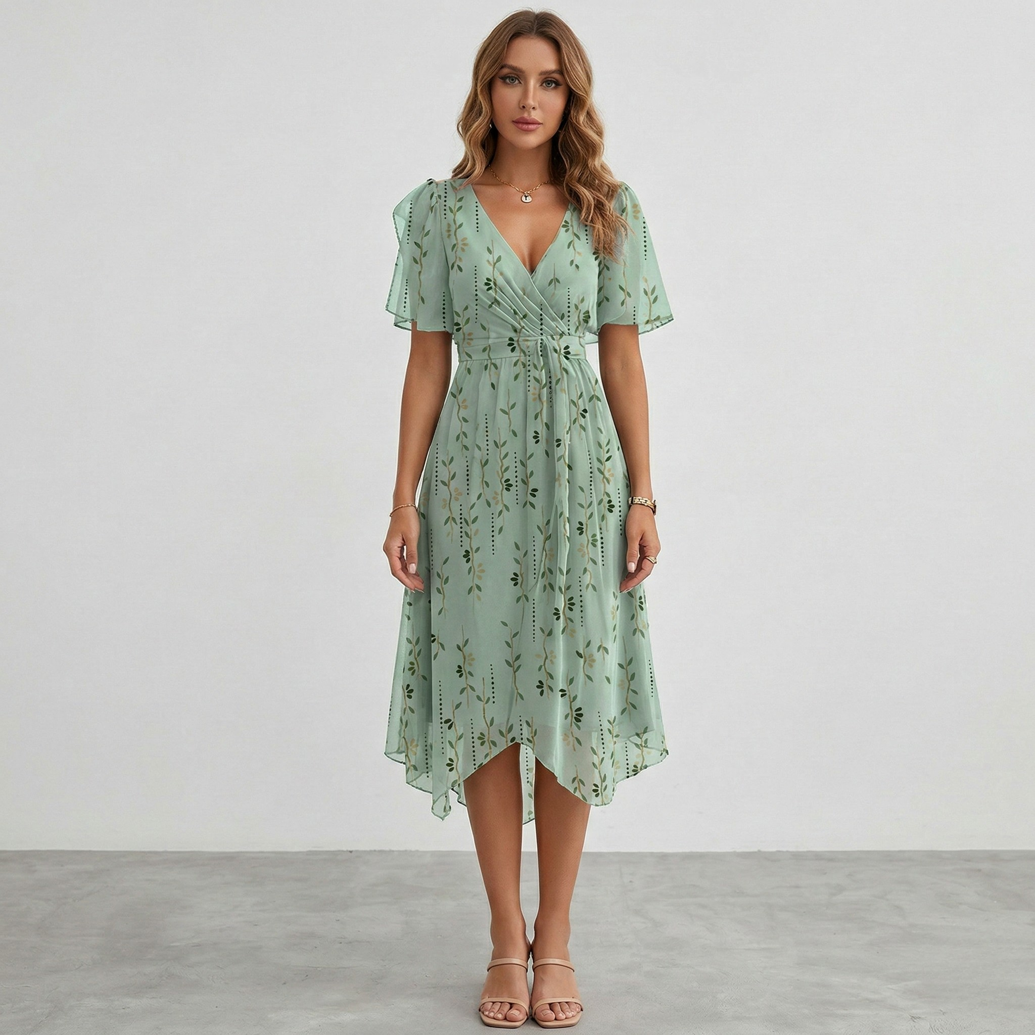 Quintessa | Floral Wrap Tiered Midi Wedding Guest Dresses