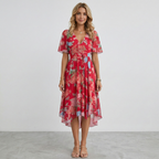 Quintessa | Floral Wrap Tiered Midi Wedding Guest Dresses