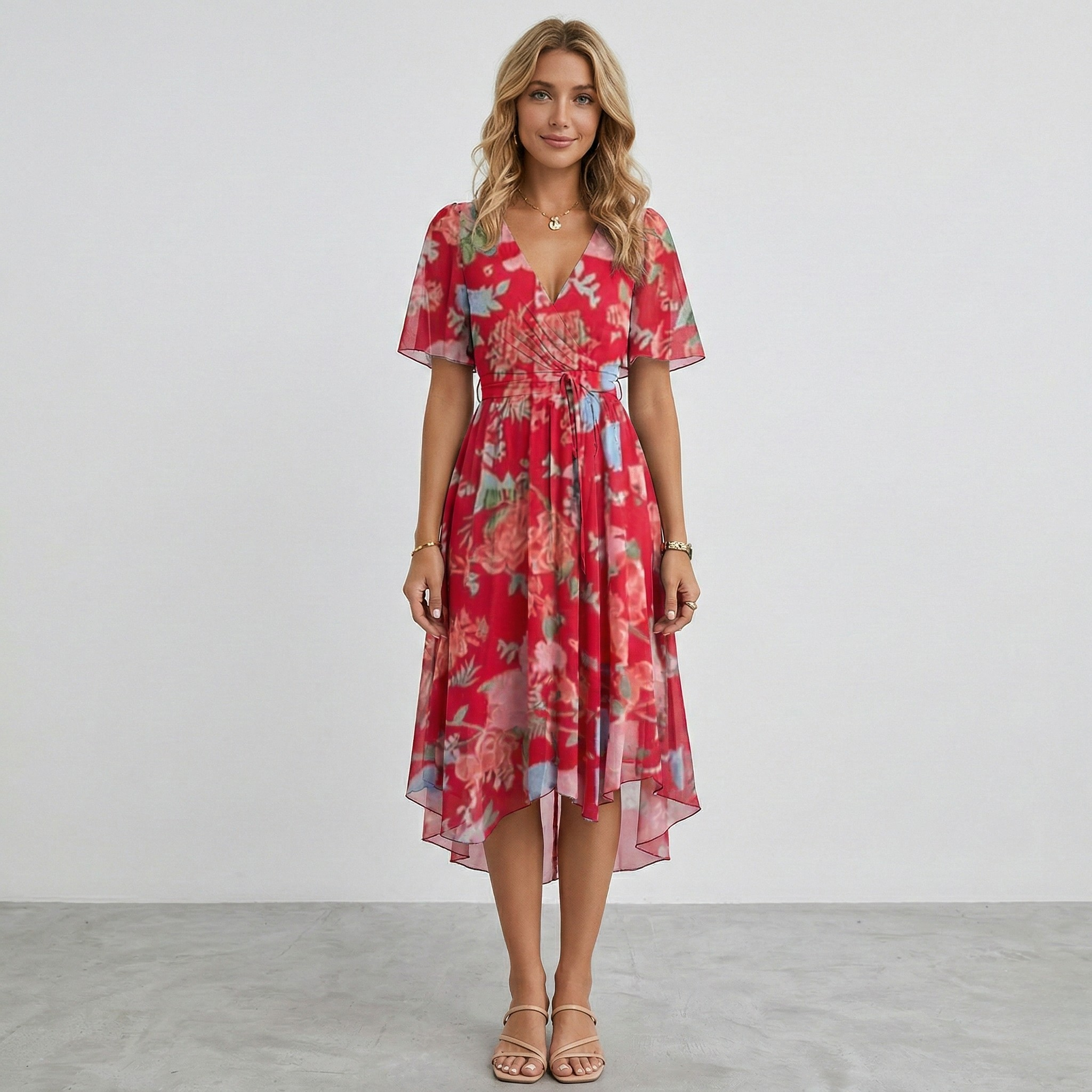 Quintessa | Floral Wrap Tiered Midi Wedding Guest Dresses