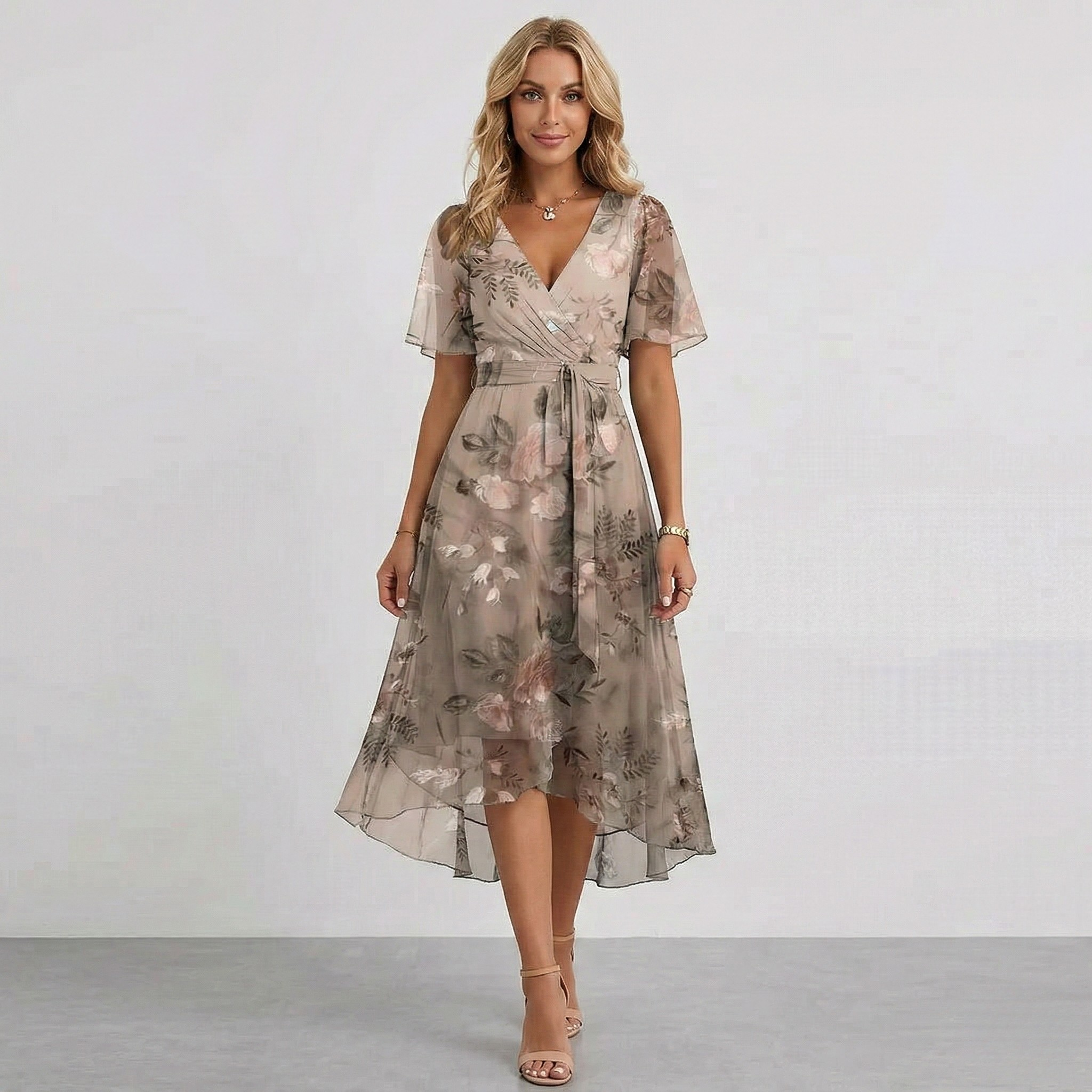 Quintessa | Floral Wrap Tiered Midi Wedding Guest Dresses