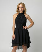 Yolanda | Pleated Halter Neck Layered Mini Cocktail Dress