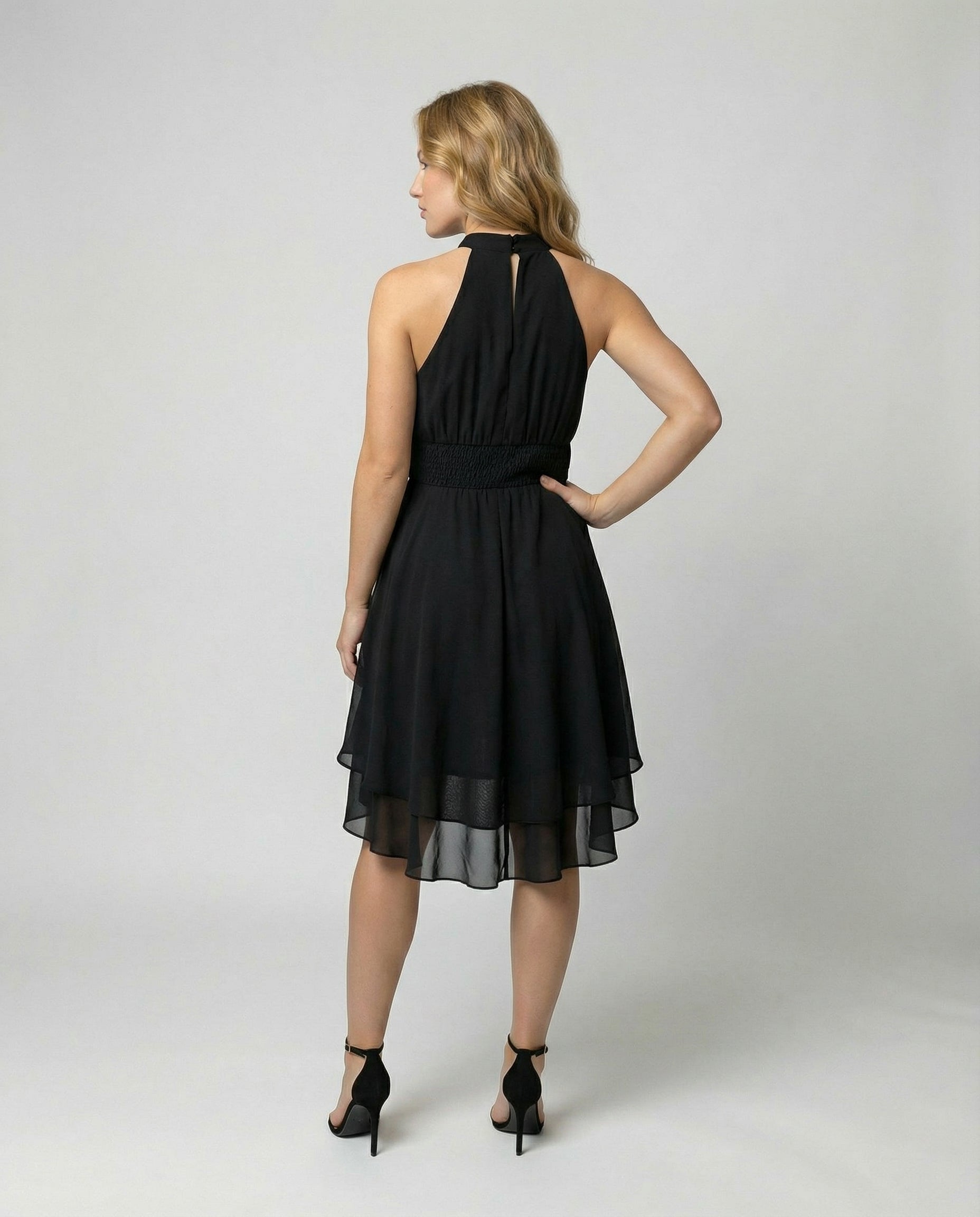 Yolanda | Pleated Halter Neck Layered Mini Cocktail Dress