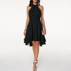 Yolanda | Pleated Halter Neck Layered Mini Cocktail Dress