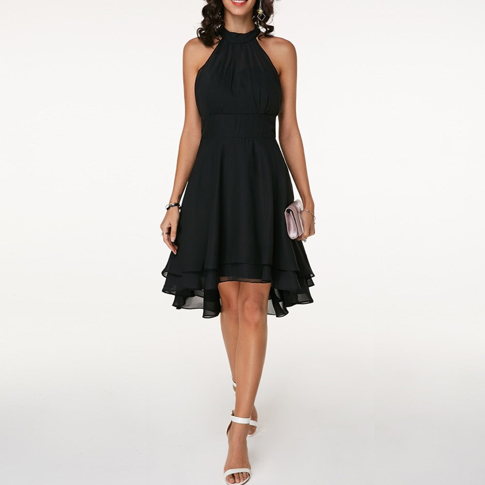 Yolanda | Pleated Halter Neck Layered Mini Cocktail Dress