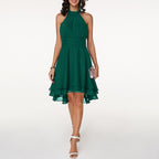 Yolanda | Pleated Halter Neck Layered Mini Cocktail Dress
