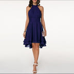Yolanda | Pleated Halter Neck Layered Mini Cocktail Dress