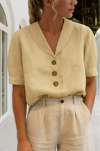 Quintessa | Button Front Shawl Collar Blouse Short Sleeve
