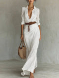 Bridget | Ruched Belted Maxi Shirt Dress Long Sleeve
