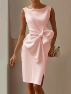Eloise | Sleeveless Boat Neck Midi Dress With Side Bow Detail