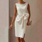 Eloise | Sleeveless Boat Neck Midi Dress With Side Bow Detail