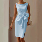 Eloise | Sleeveless Boat Neck Midi Dress With Side Bow Detail