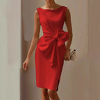 Eloise | Sleeveless Boat Neck Midi Dress With Side Bow Detail
