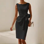 Eloise | Sleeveless Boat Neck Midi Dress With Side Bow Detail