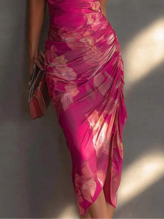 Philippa | Cowl Neck Floral Pleated Midi Dress