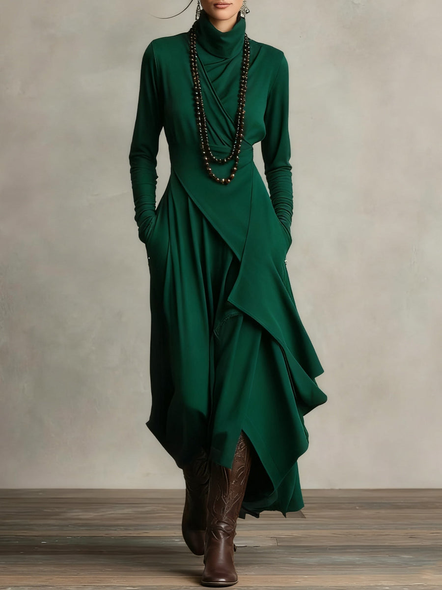 Tatiana | Turtleneck Asymmetric Drape Maxi Dress Evening Wear