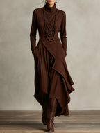Tatiana | Turtleneck Asymmetric Drape Maxi Dress Evening Wear
