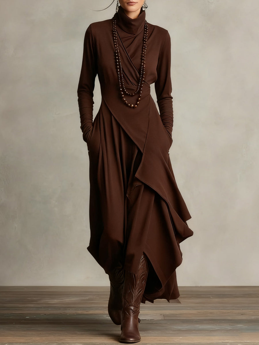 Tatiana | Turtleneck Asymmetric Drape Maxi Dress Evening Wear