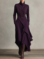 Tatiana | Turtleneck Asymmetric Drape Maxi Dress Evening Wear