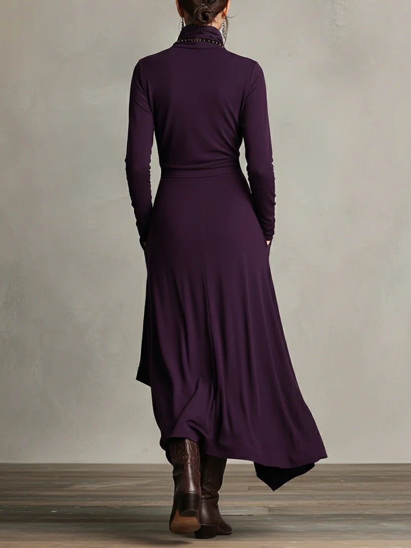 Tatiana | Turtleneck Asymmetric Drape Maxi Dress Evening Wear
