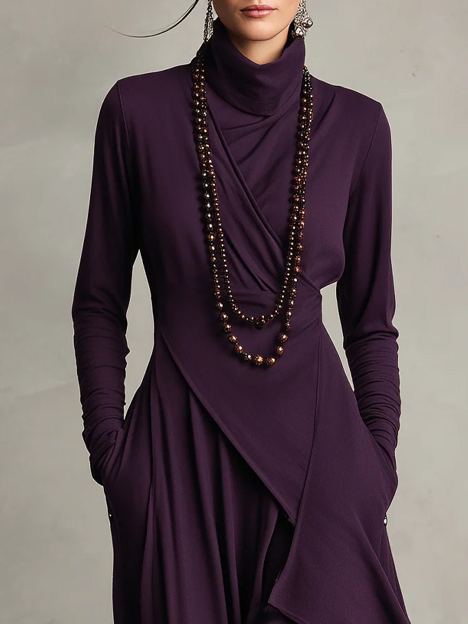 Tatiana | Turtleneck Asymmetric Drape Maxi Dress Evening Wear
