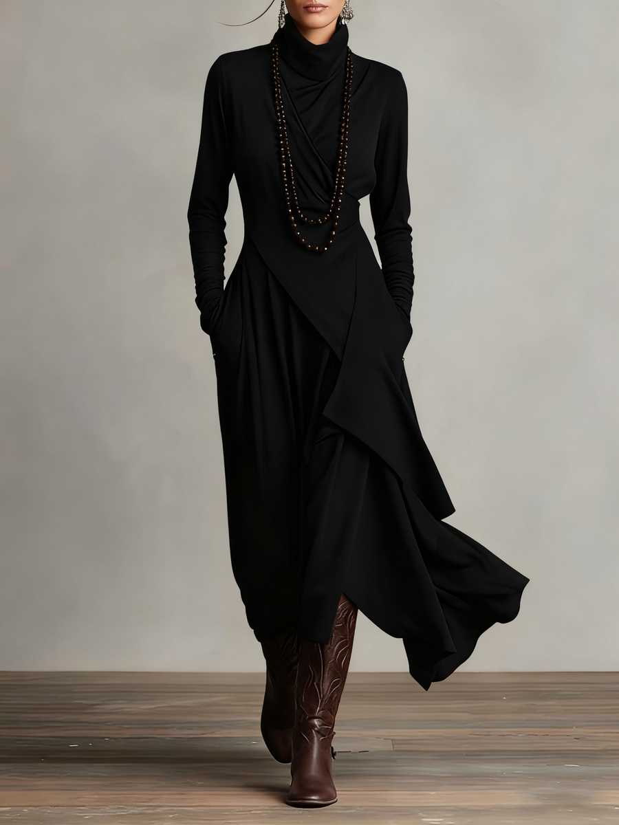 Tatiana | Turtleneck Asymmetric Drape Maxi Dress Evening Wear