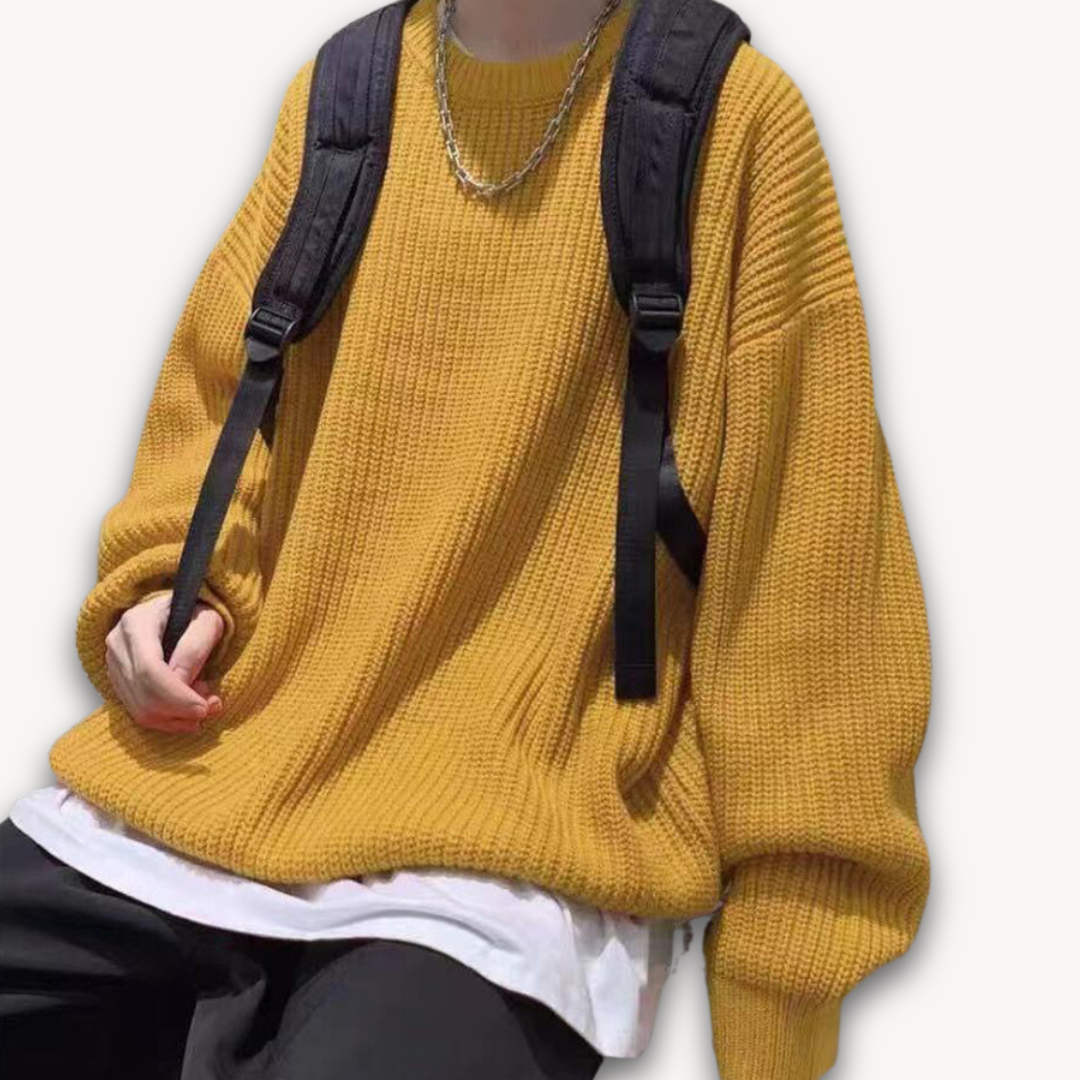 Delia | Cream Chunky Cable Knit Roll Neck Oversized Jumper Sweater — Yellow