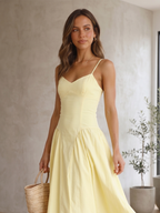 Zara | Lemon Babydoll Spaghetti Strap Corset Midi Dress