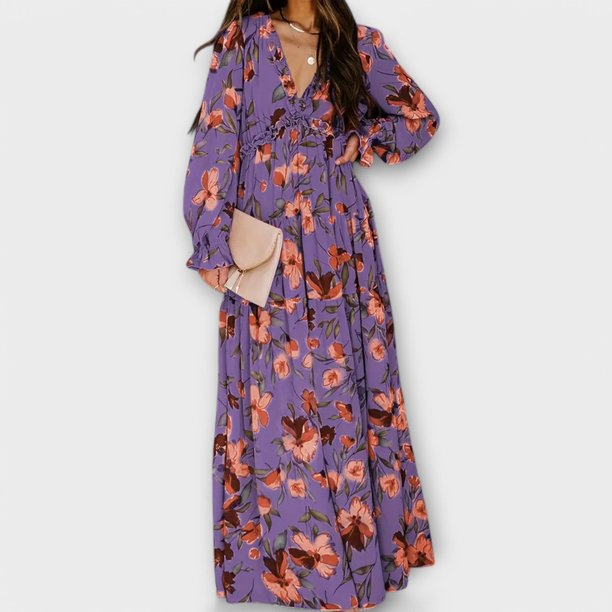 Seraphina | Floral Bridesmaid Dresses V-Neck Pleated Maxi