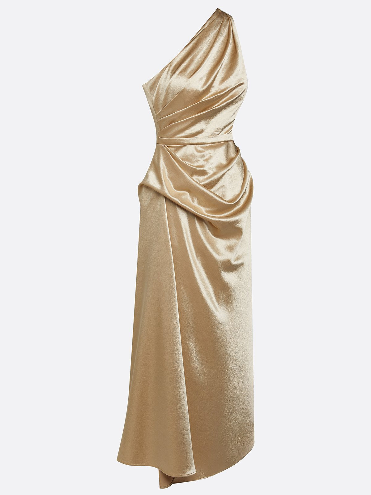 Eulalie | Satin One Shoulder Ruched Midi Wedding Guest Dress