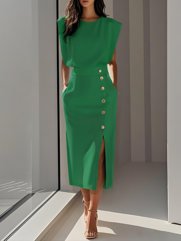 Capucine | Formal Midi Dress With Flowing Silhouette — Green