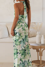 Sylvie | Floral Halter Neck Maxi Dress With Leg Slit