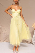 Edith | White Tulle Midi Dress With Corset Bodice